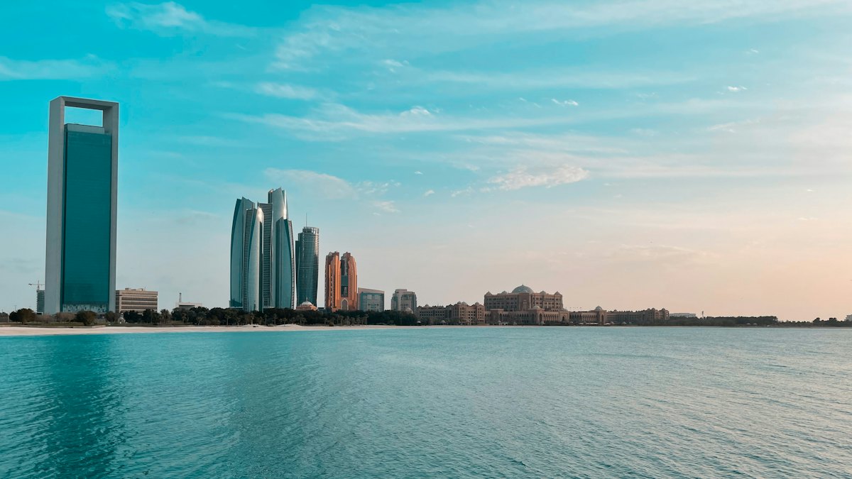 The Abu Dhabi skyline across the water