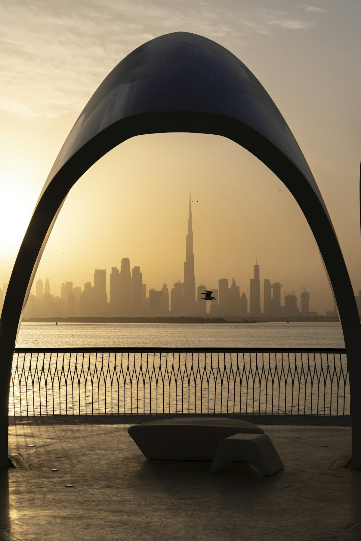 The Dubai skyline at sunset