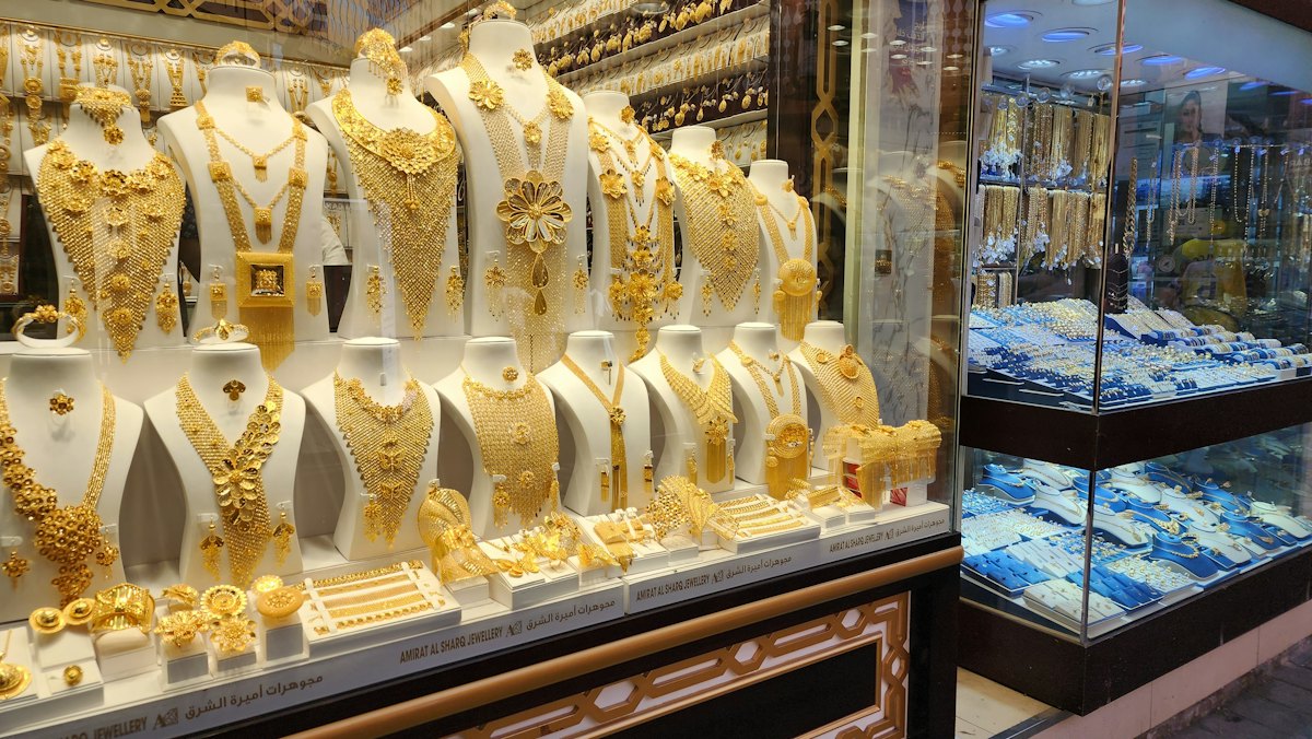 Gold jewellery in a shop display