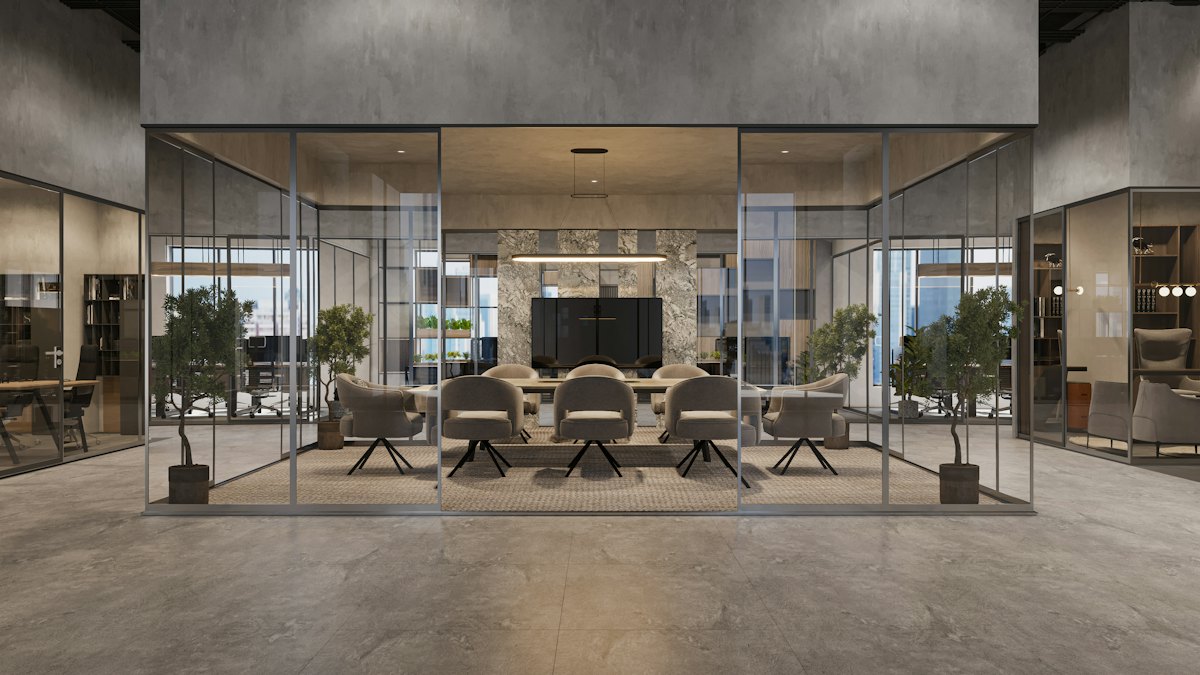 A glass walled meeting room